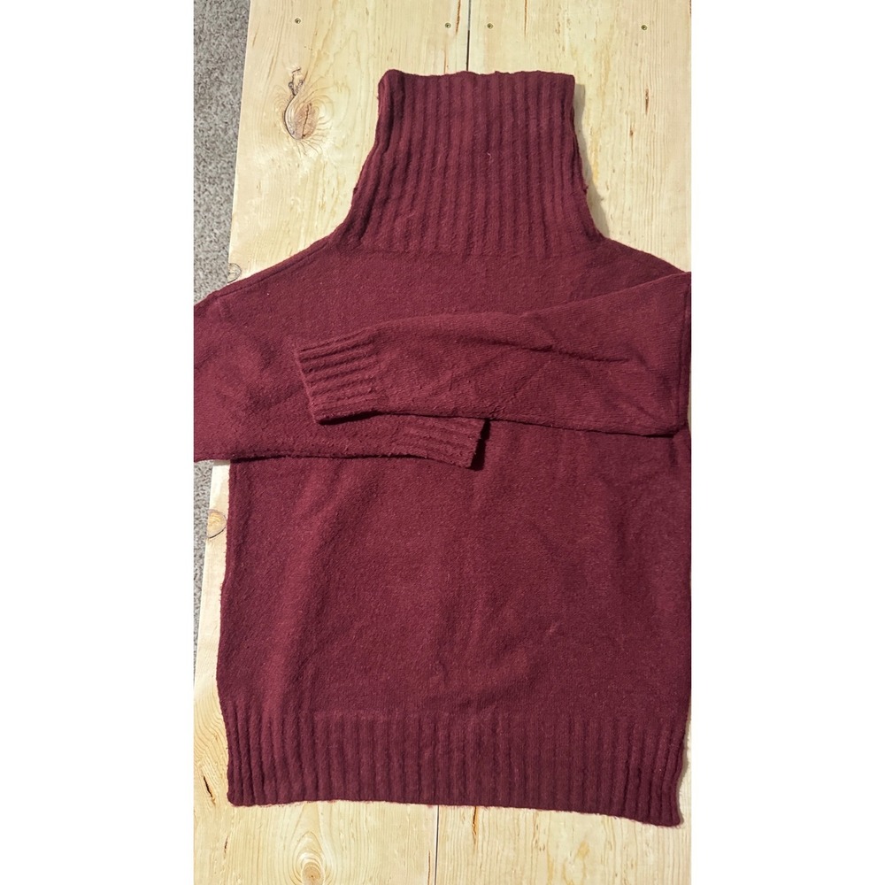 Burgundy High Neck Turtleneck Sweater Women Medium Soft Knit Side Slit - Picture 4 of 4